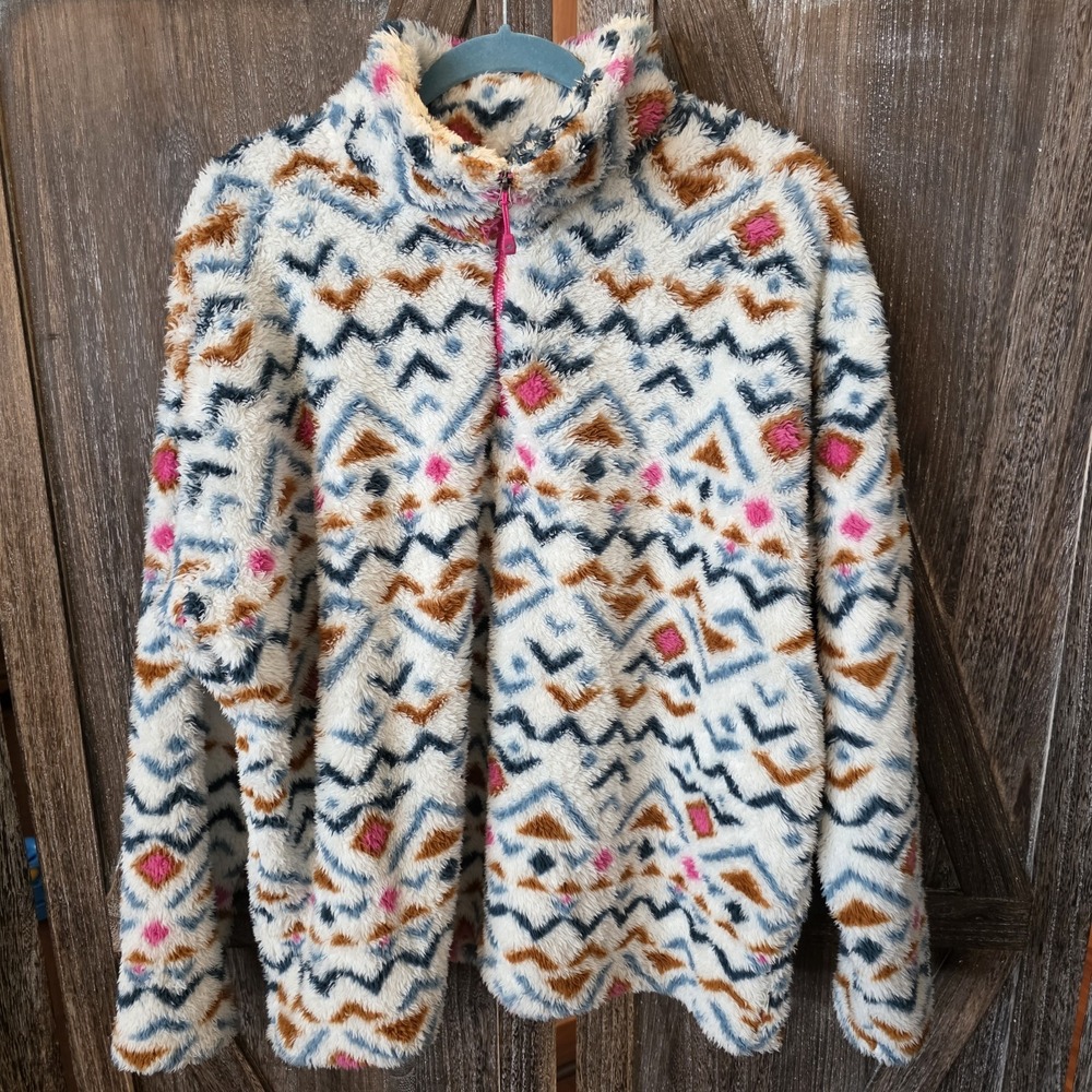 Eddie Bauer Sweatshirt Women's Size XXL Pullover Fleece 1/4 Zip Aztec Tribal